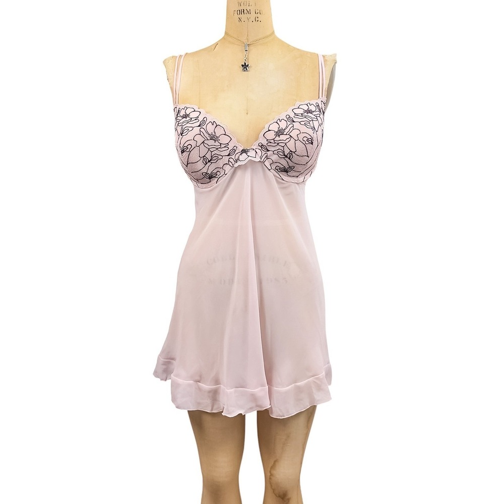 Y2K Coquette Floral Lace Babydoll Chemise Embroidered Bra Sheer Fairy Girly XL